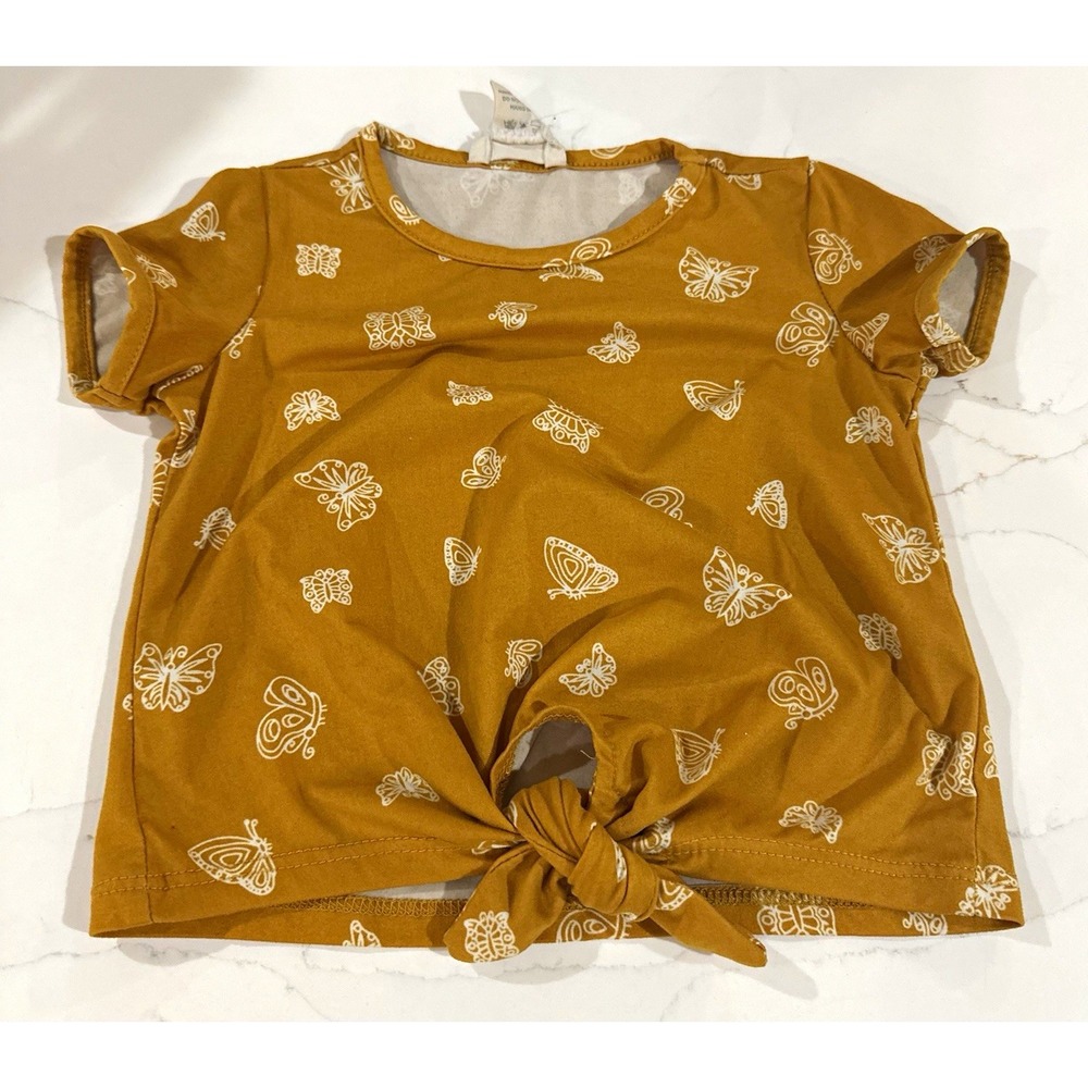 Emma & Elsa Girls 2T Brown Butterfly Knot Front Short Sleeve Tee